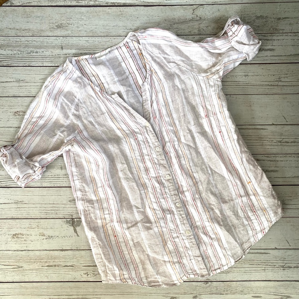 J. Jill Linen Striped Button-Up Shirt